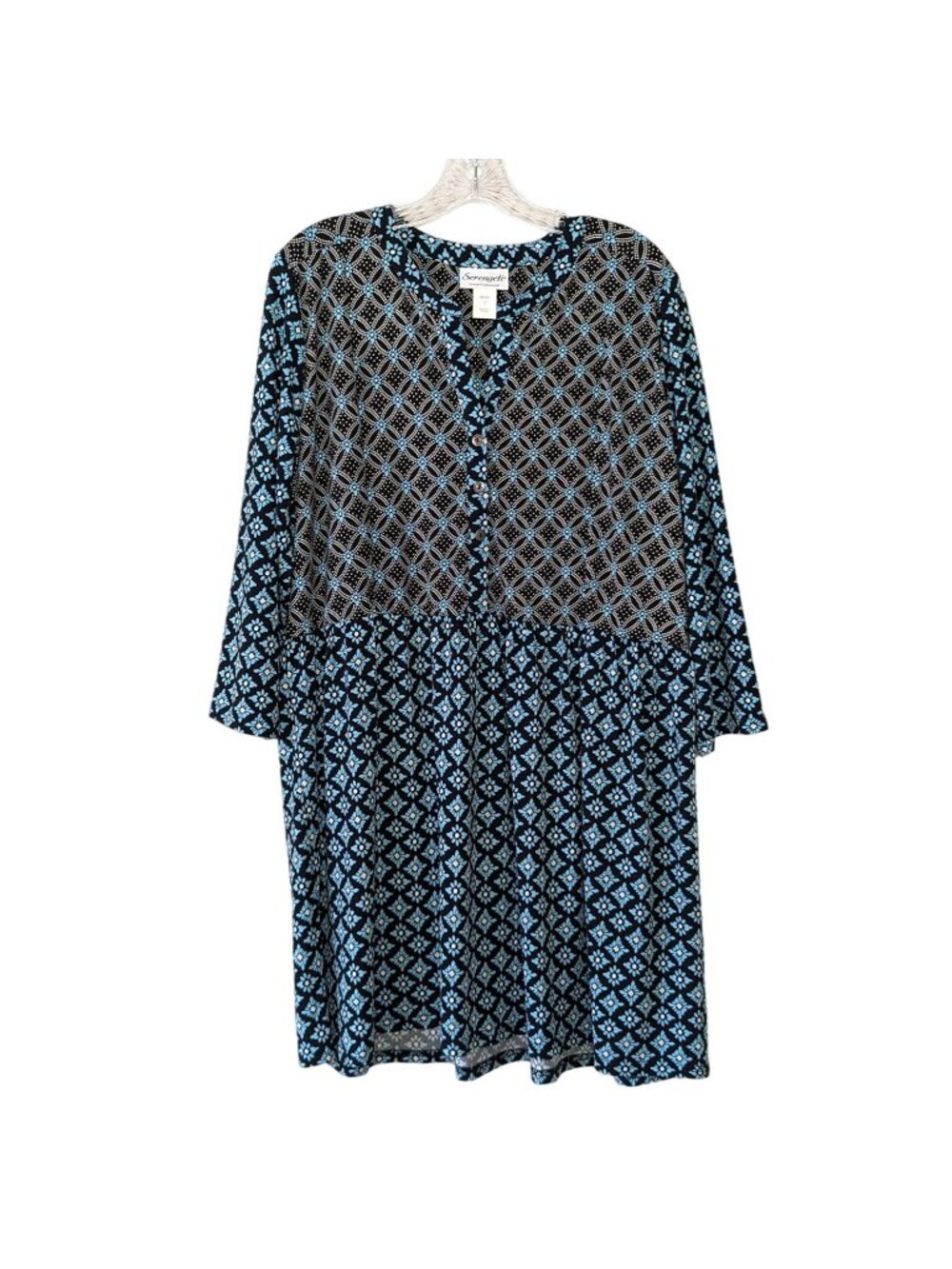 Serengeti Aline blue comfortable casual floral geometric print pullover dress XL
